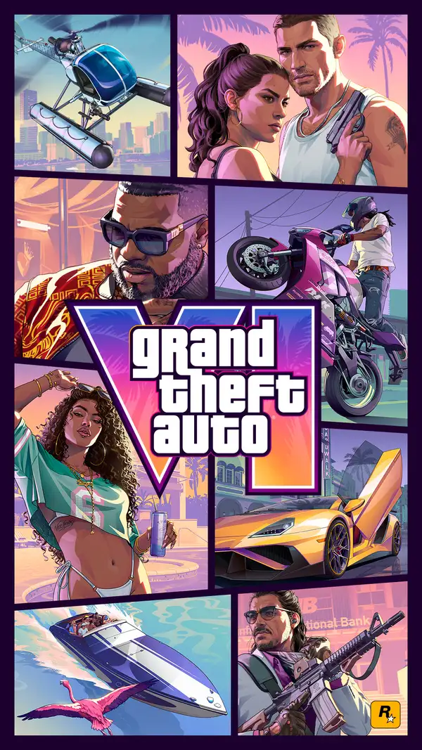 GTA 6 official physical edition cover featuring Lucia and Jason in Vice City