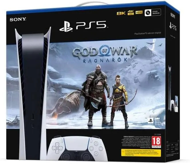 Consola PS5 Digital + God of War Ragnarok bundle edition console showcase