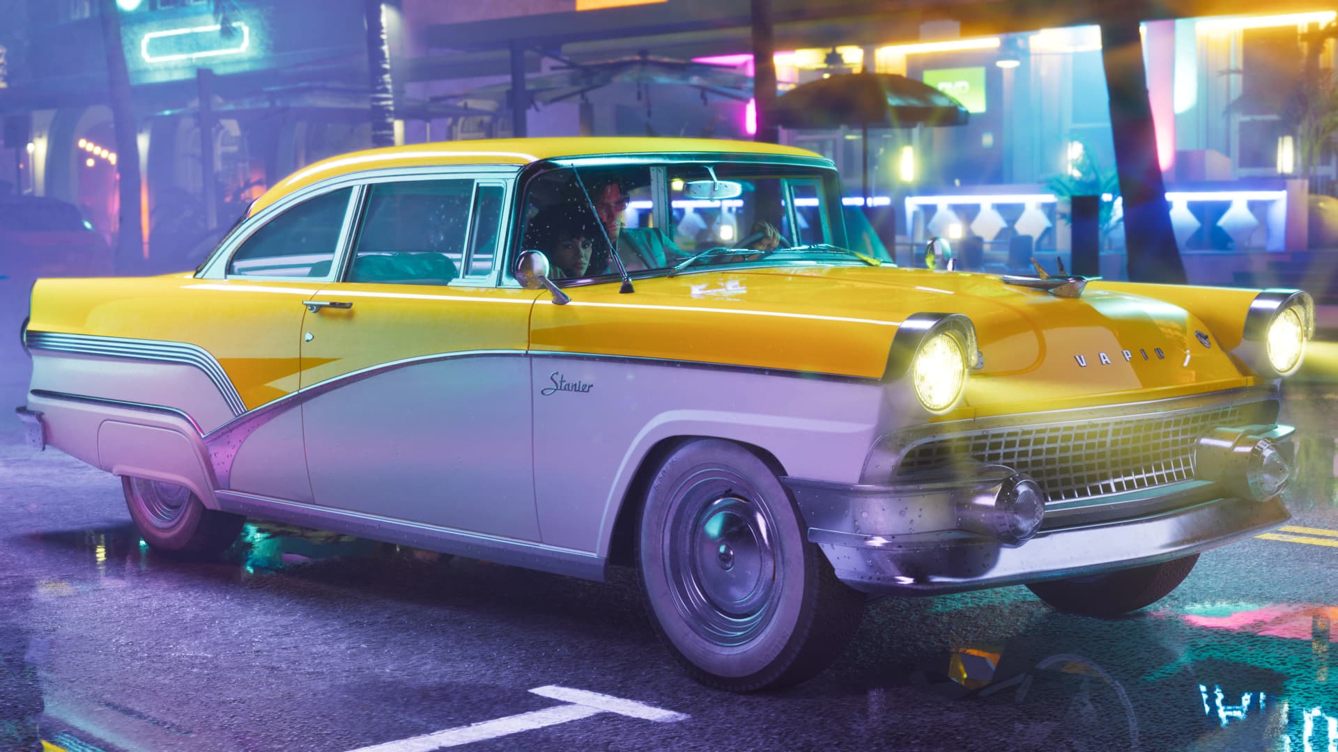 Vintage 1955 Vapid Stanier sedan outside the Ocean Beach Shore Court Garage pre-order bonus