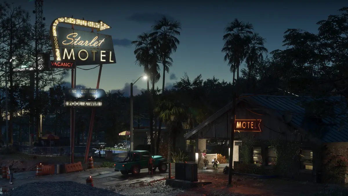 GTA 6 screenshot of Port Gellhorn streets with off-road vehicles