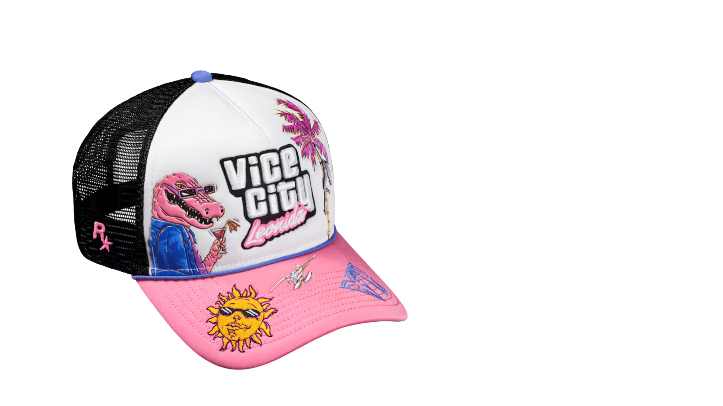GTA 6 Vice City Collection New Era 9FORTY Snapback Hat front and side angle view