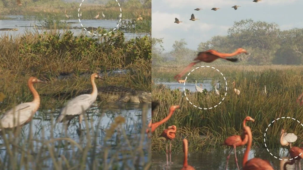 Whooping cranes flying over the Grassrivers marshes in GTA 6